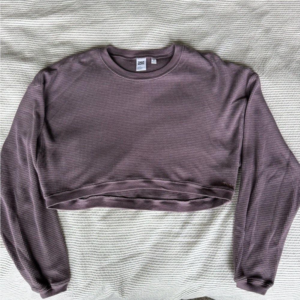 TNA Mauve Cropped Waffle Long-Sleeve Top